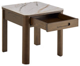Leda Bijzettafel - 45 x 45 cm - Marmerlook / Gerookt Eiken