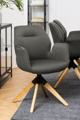 Arne Eetkamerstoel met Arm - Donker Grijs met Eiken Houten Poten - Eetkamerstoelen - Rebellenclub