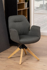 Arne Eetkamerstoel met Arm - Donker Grijs met Eiken Houten Poten - Eetkamerstoelen - Rebellenclub