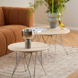 Broome Salontafel - ø80 - Travertin Look Met Chrome Poten - Salontafels - Rebellenclub