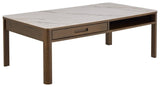Leda Salontafel - 130 x 70 cm - Marmerlook / Gerookt Eiken - - Rebellenclub