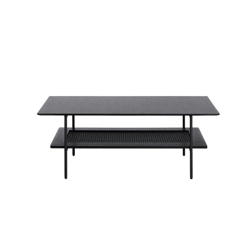 Berley Salontafel - 110 x 55 cm - Zwart met Rattan - Salontafels - Rebellenclub