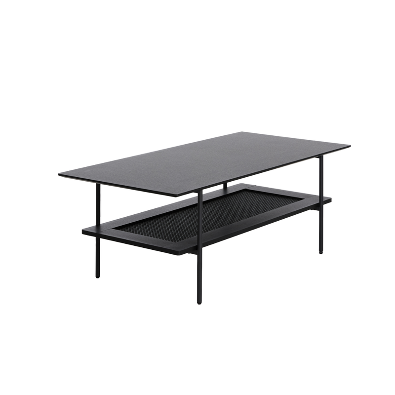 Berley Salontafel - 110 x 55 cm - Zwart met Rattan - Salontafels - Rebellenclub