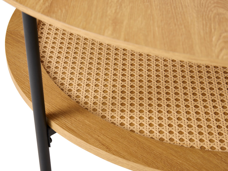 Berley Salontafel - ø80 cm - Eiken met Rattan