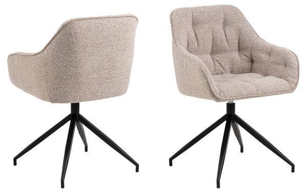 Harstad Eetkamerstoel - Beige Bouclé met een Mat Zwart Frame - Eetkamerstoelen - Rebellenclub