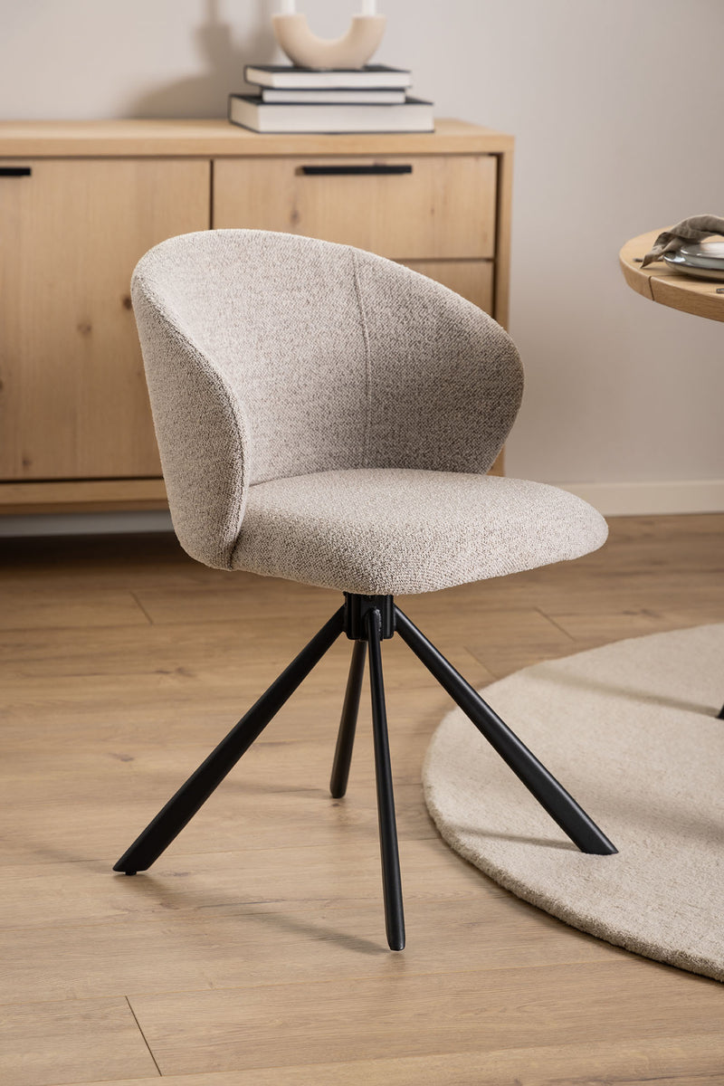 Dimehouse Set van 4 Eetkamerstoelen Sia Beige Bouclé Stof - Zonder Dimehouse Set van 4 Eetkamerstoelen Sia Beige Bouclé Stof - Zonder