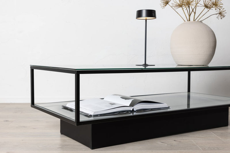 Lucera Salontafel - 130 x 60 cm - Zwart met Glazen Blad - Salontafels - Rebellenclub