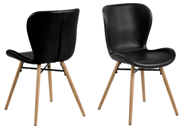 Pescara Eetkamerstoel - Set van 2 - Zwart Letherlook met Houten Poten - Eetkamerstoelen - Rebellenclub