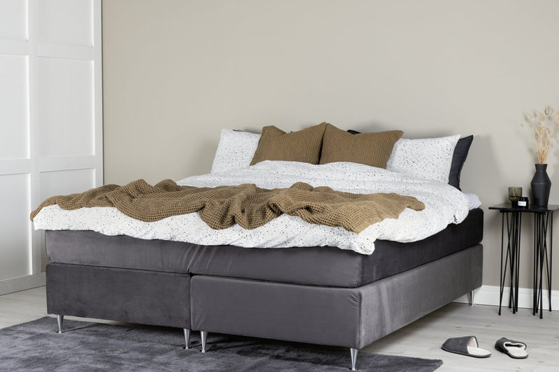 Yulara Tweepersoonsbed - 200 x 160 cm - Fluweel Donkergrijs Medium Matras